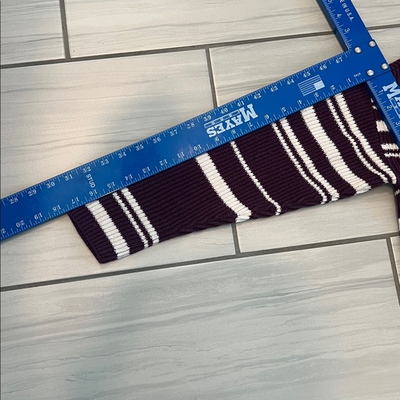 LA Hearts Cropped Crew Neck Merlot and White Stripe Cotton Sweater - Size M - Picture 8 of 8